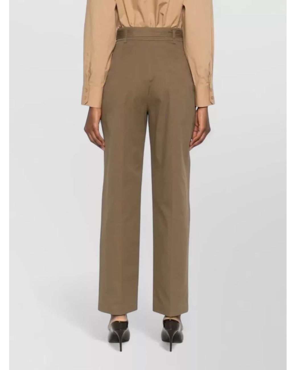 Saint Laurent Green Cotton High-Rise Straight-Leg Belted Trousers