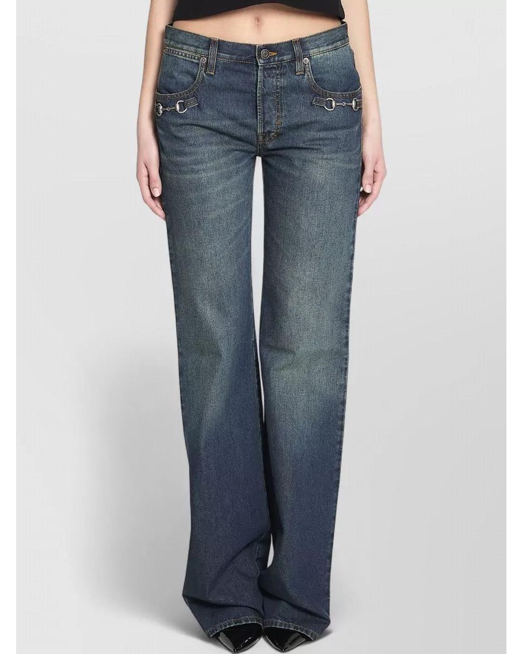 Gucci Blue Cotton Denim Low-Rise Straight-Leg Jeans
