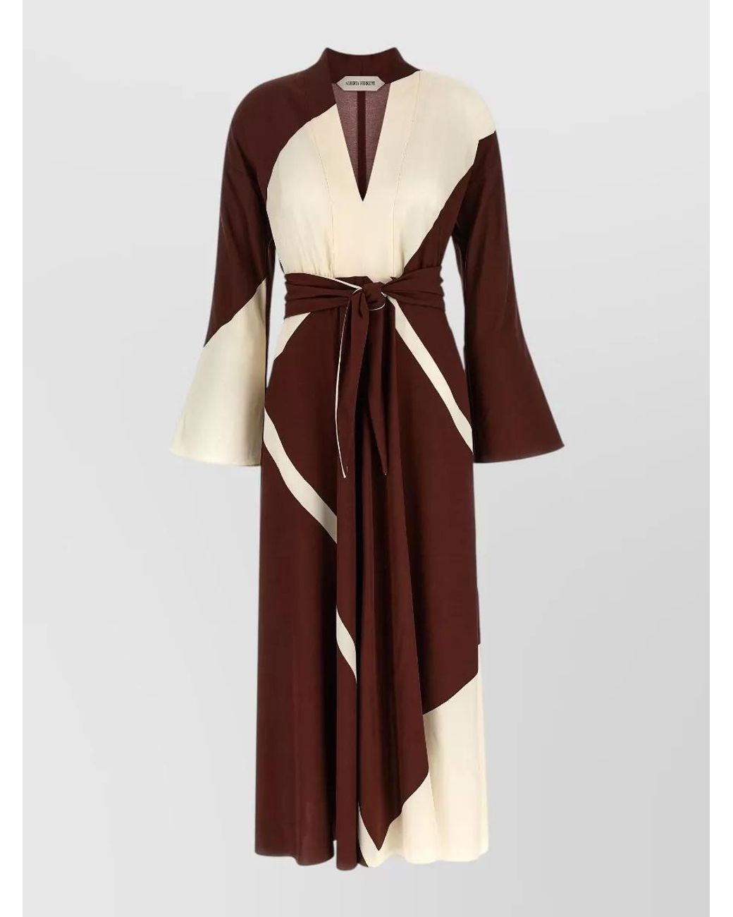 Alberta Ferretti Multicolor Printed V-Neck Long-Sleeve Maxi Dress