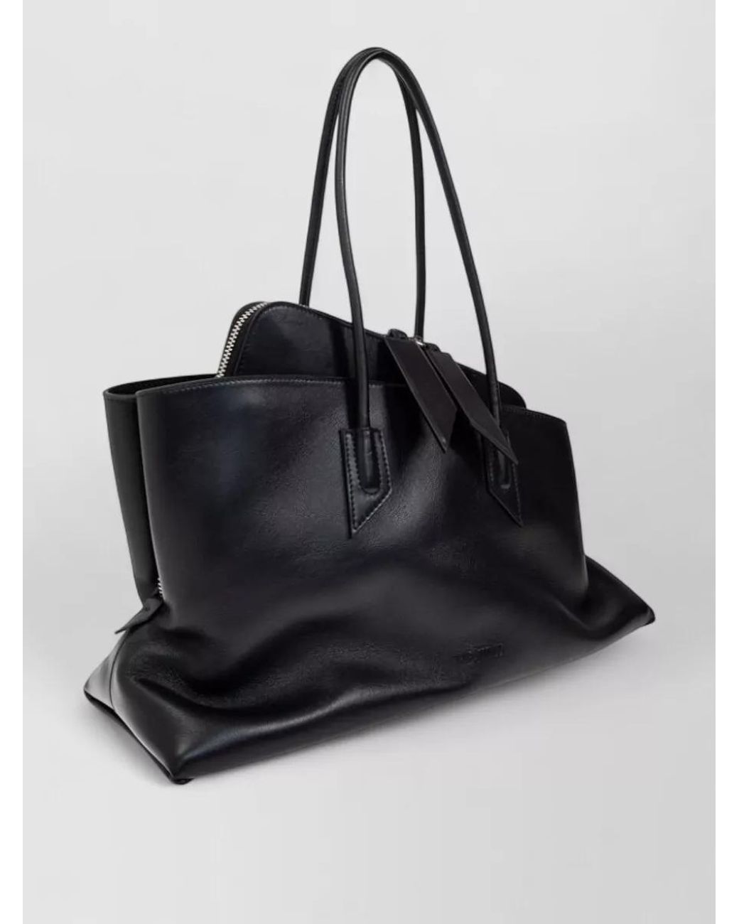 The Attico Black Medium Leather Top Handle Tote Bag