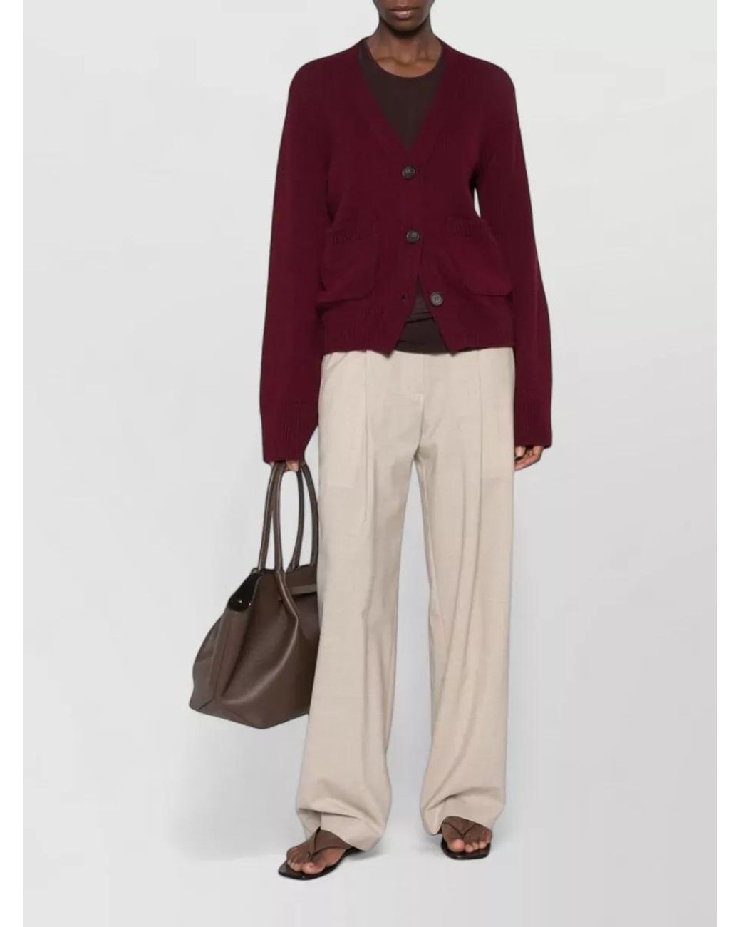 Lisa Yang Red Cashmere Ribbed V-Neck Cardigan