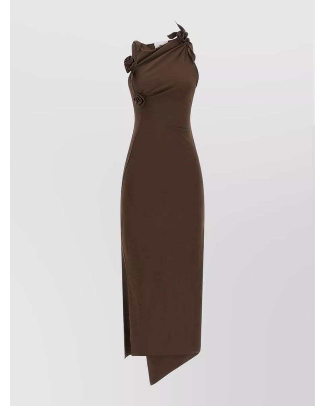 Coperni Brown Asymmetric One-Shoulder Cutout Floral-Embellished Midi Dress