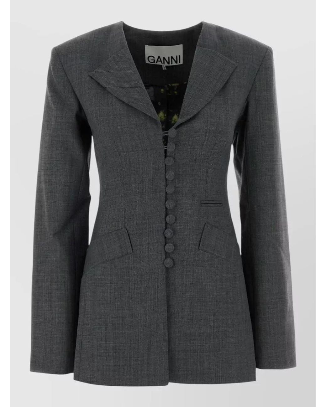 Ganni Black Wool Single-Breasted Blazer