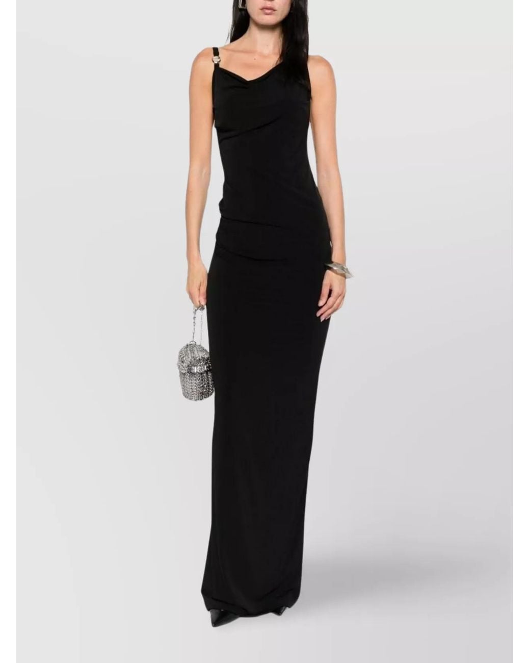 Coperni Black Cowl Neck Ring Detail Maxi Dress