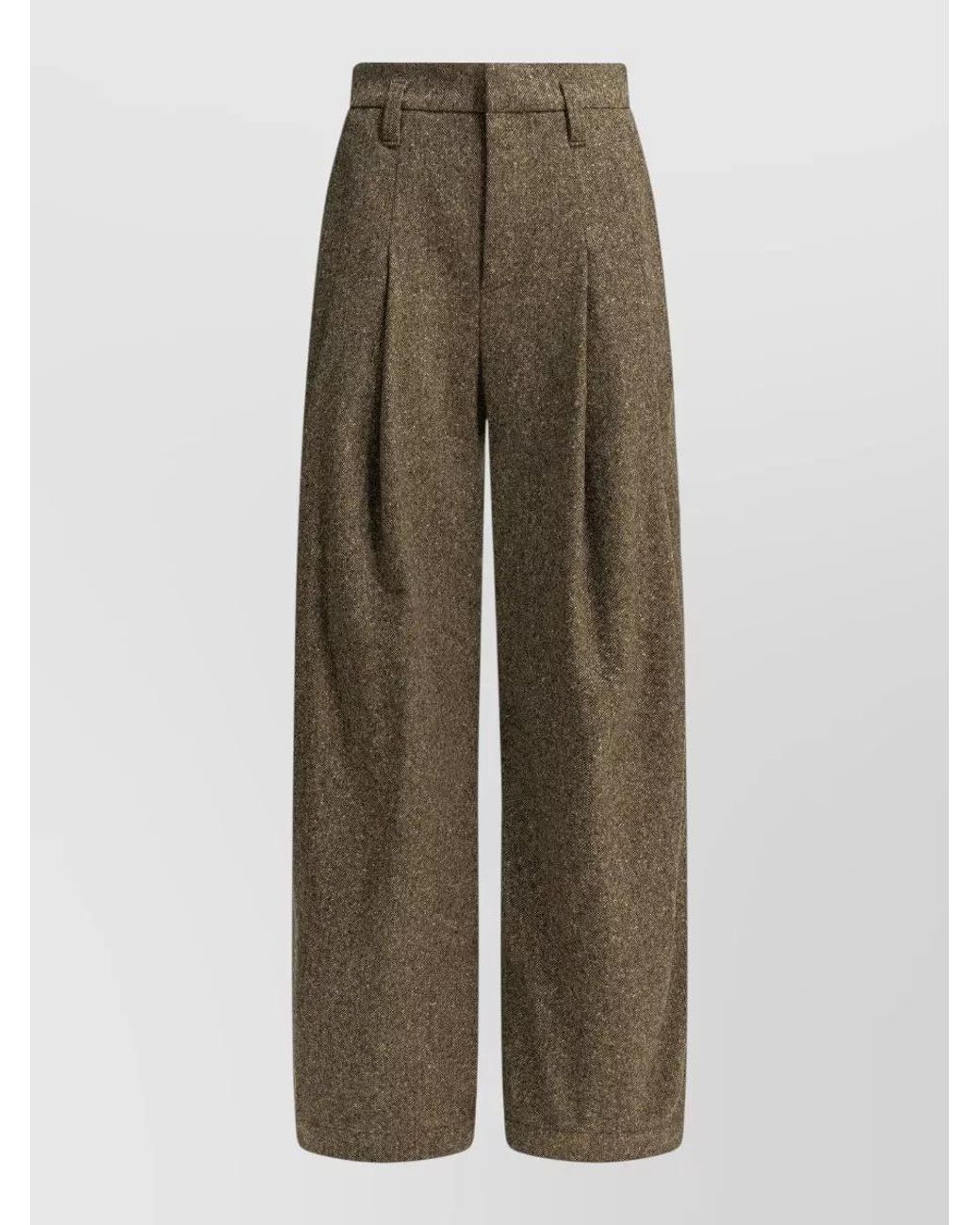 Brunello Cucinelli Green Wool Pleated Wide-Leg Suit Trousers