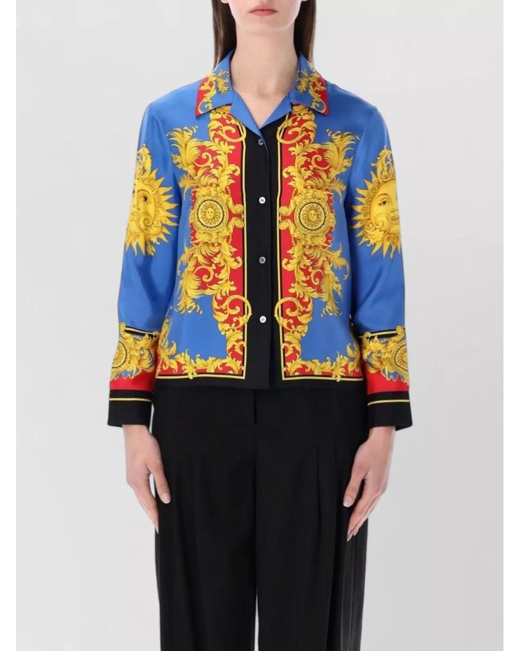 Versace Blue Printed Silk Twill Shirt