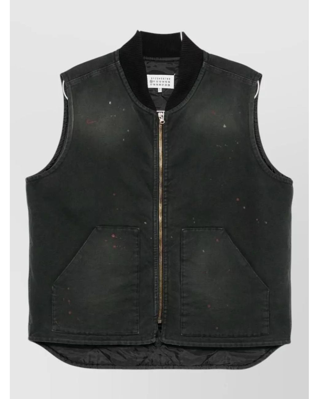 Maison Margiela Black Cotton Paint-Splatter Sleeveless Workwear Vest for men