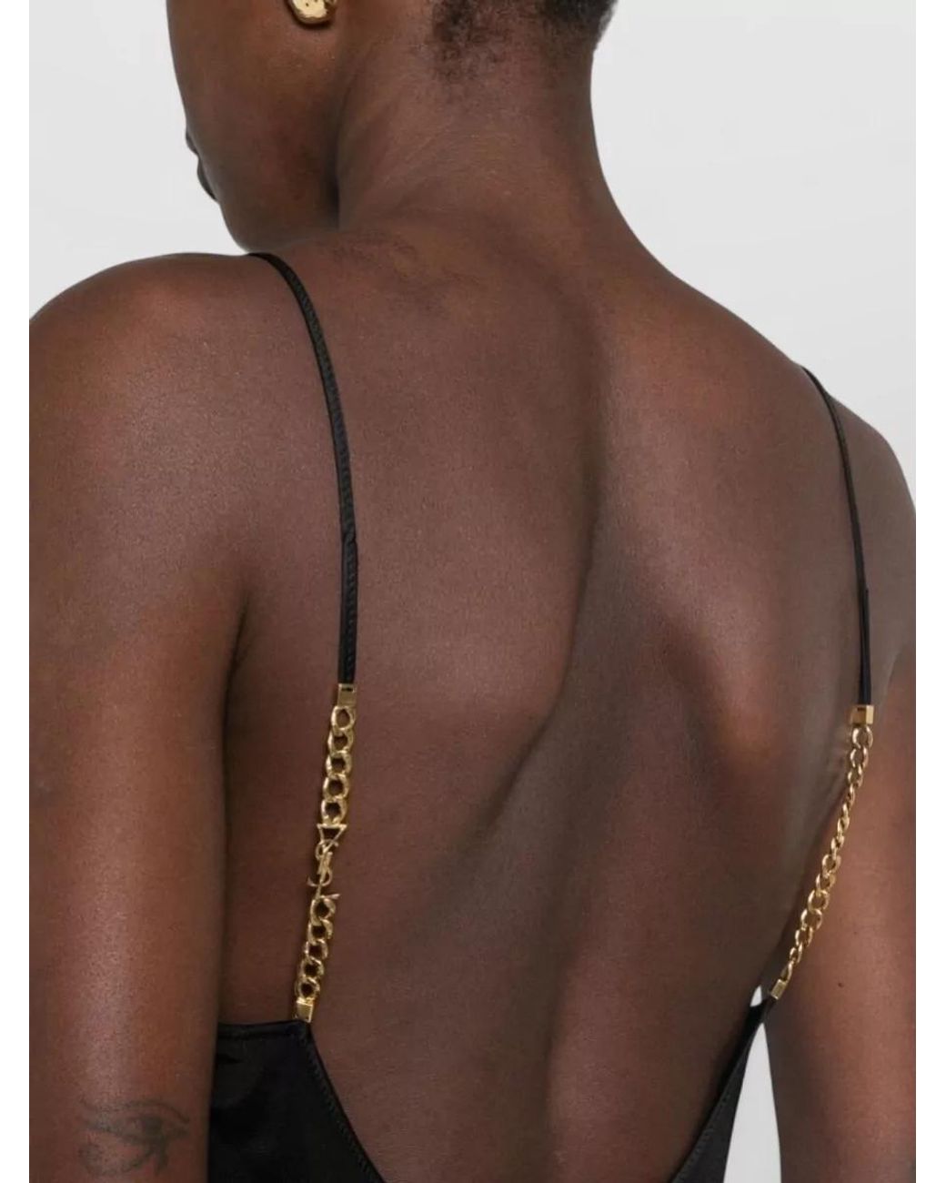 Saint Laurent Black Satin V-Neck Chain-Strap Camisole