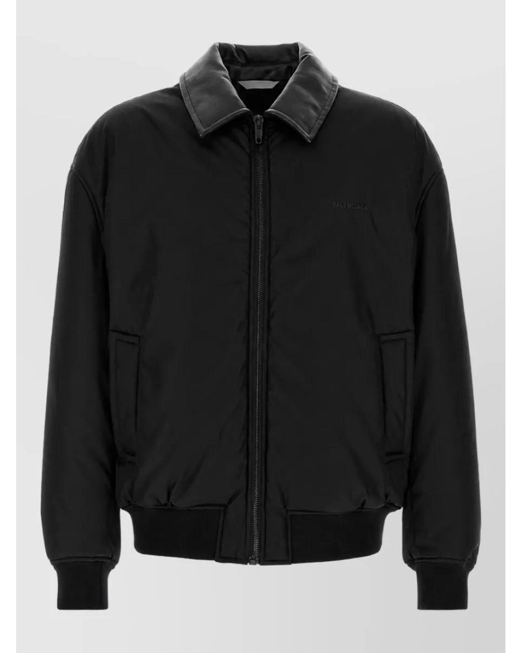 Balenciaga Black Leather Collar Padded Bomber Jacket for men