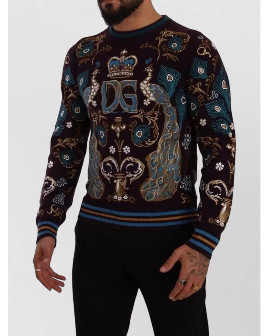 Dolce & Gabbana Black Bordeaux Cashmere Dg Crown Embroidered Sweater for men
