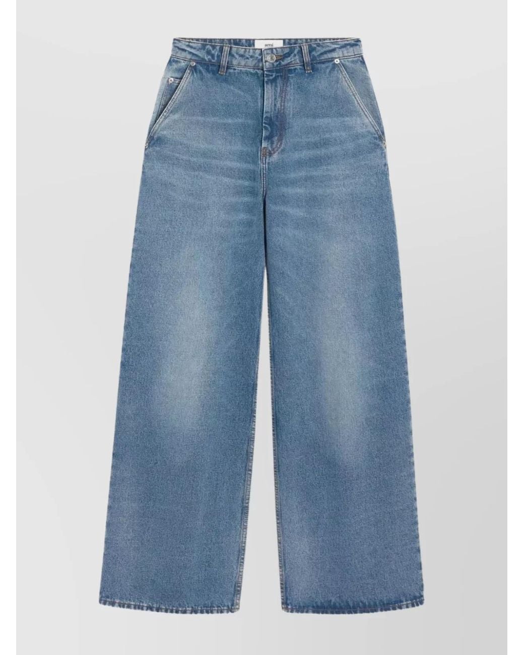 AMI Blue Denim Wide-Leg Jeans