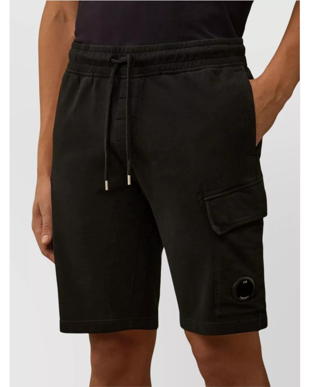 C P Company Black Cotton Straight Cargo Shorts for men