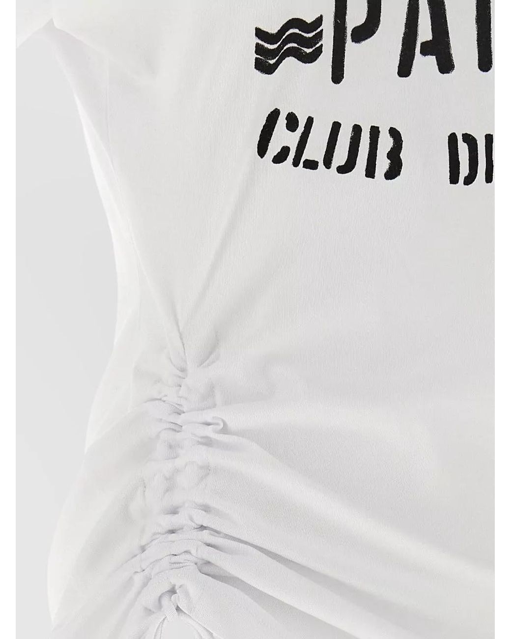 Balmain White Club Graphic T Shirt Asymmetric Hem Drawstring