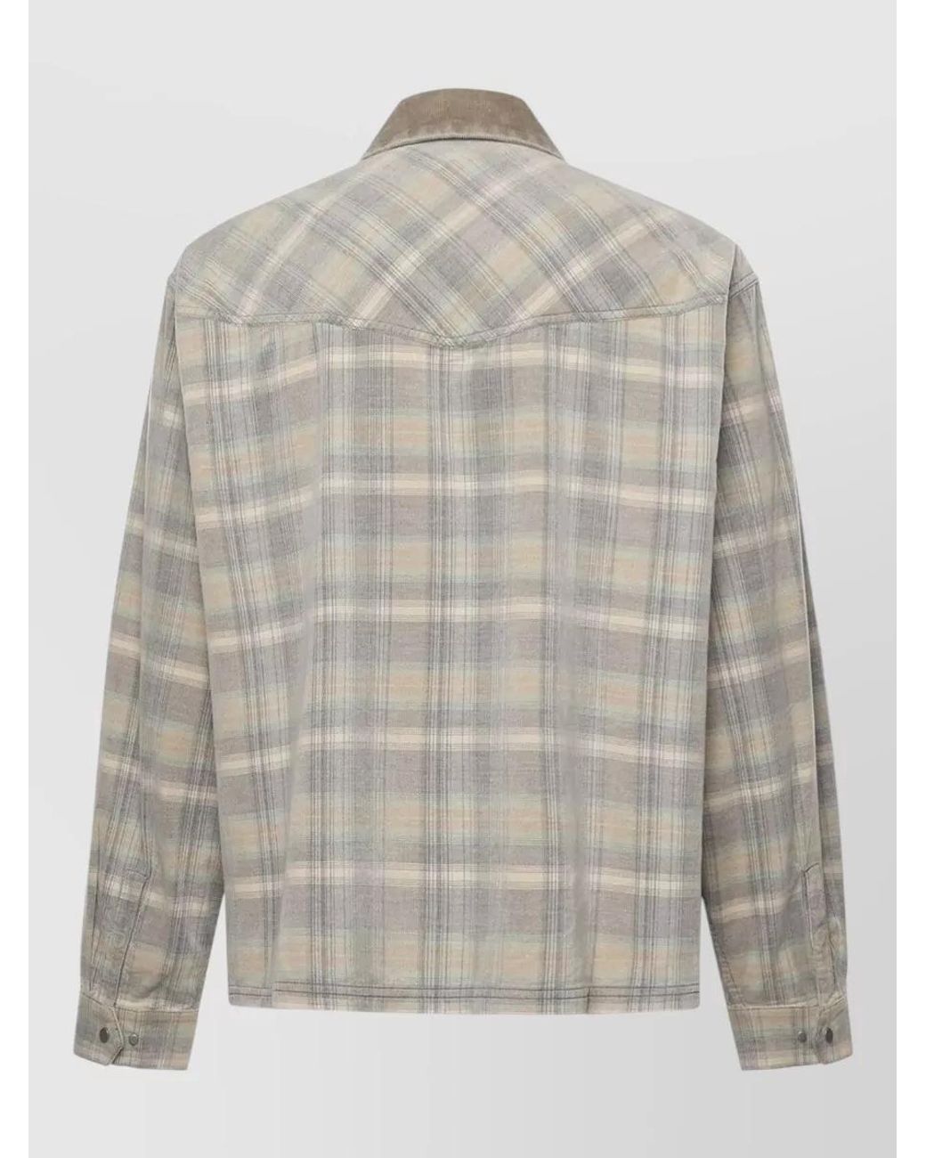 Represent Gray Cord Zip Flannel Check Shirt for men
