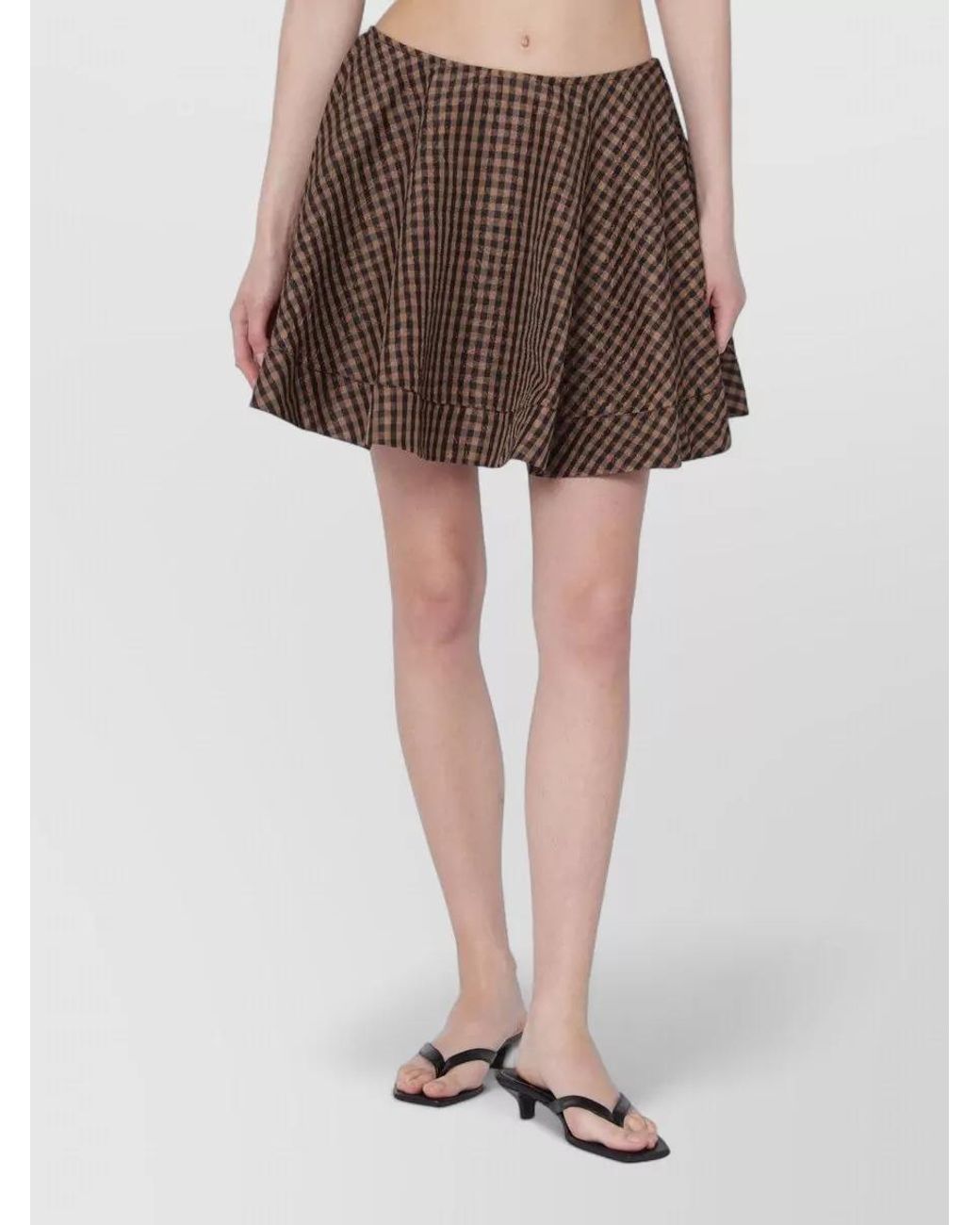 Ganni Brown Checked Flared Mini Skirt