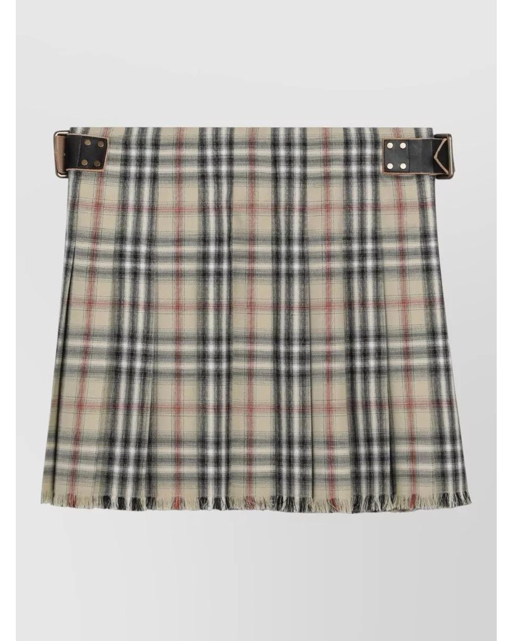 Burberry Gray Wool Checked Pleated Mini Skirt