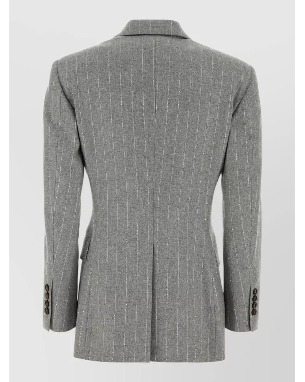 Brunello Cucinelli Gray Embroidered Stretch Wool Blend Blazer