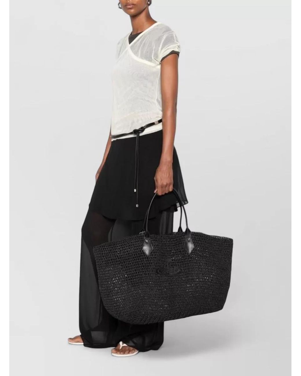 Vivienne Westwood Black Shopper Raffia Beach Bag