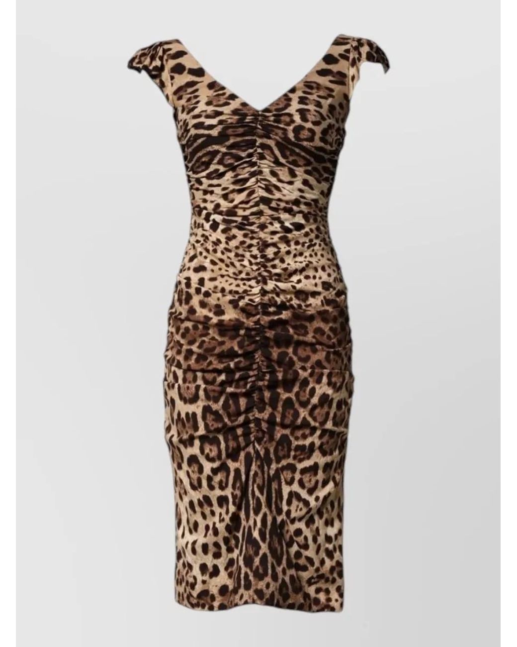Dolce & Gabbana Brown Silk Leopard Sleeveless Sheath Midi Dress