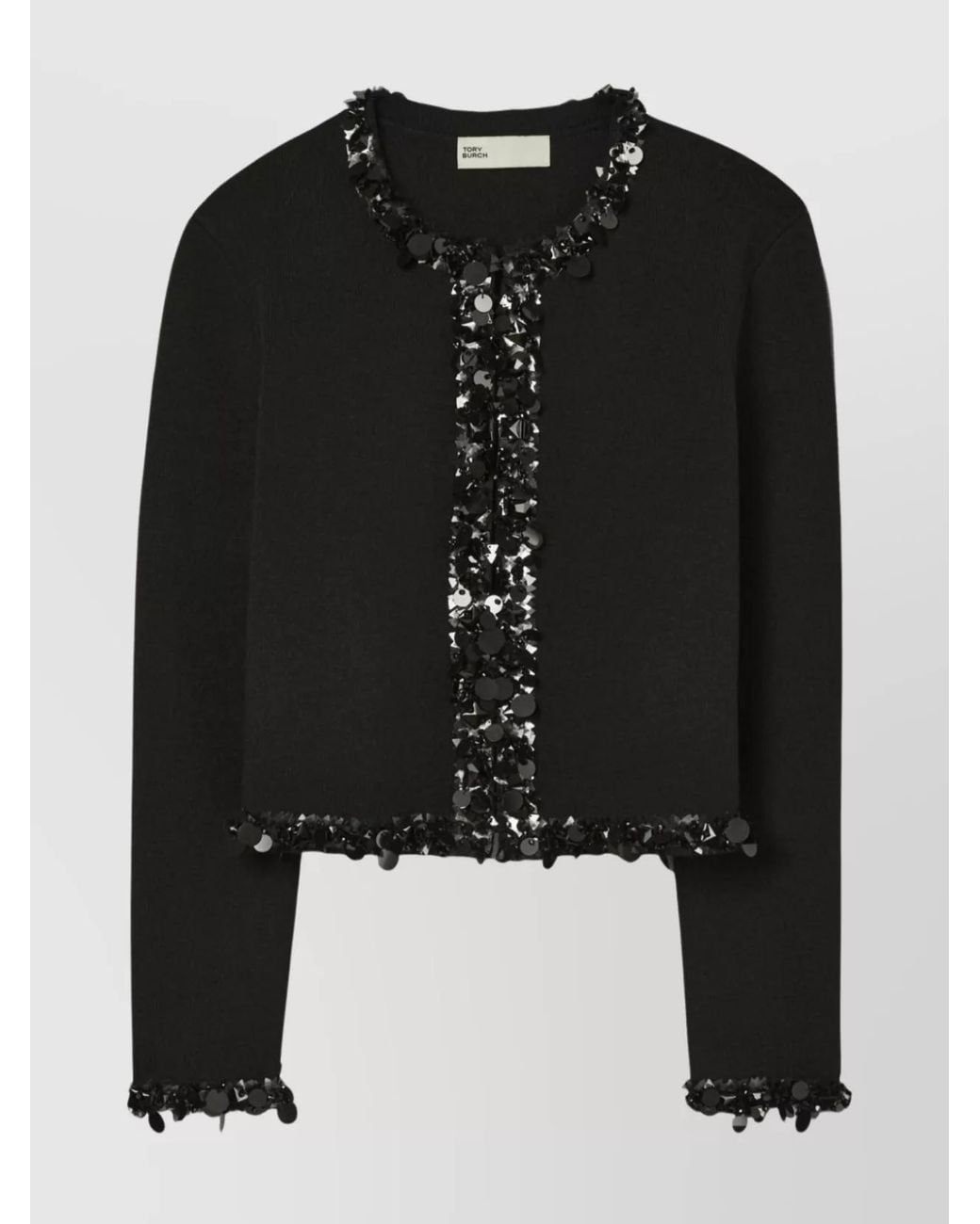 Tory Burch Black Sequin Trim Wool-Cashmere Cardigan