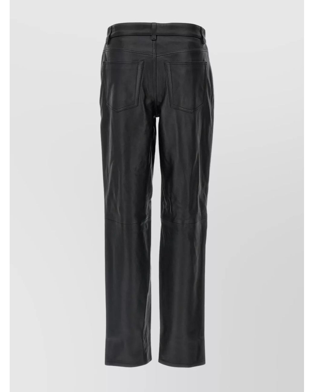 Totême Gray Leather Straight-Leg Trousers