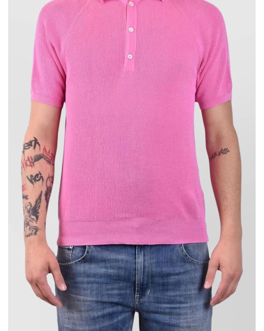 Laneus Pink Cotton Polo Shirt for men