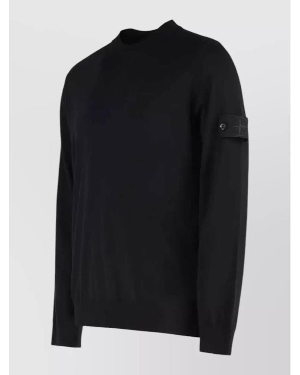 Stone Island Black Virgin Wool Fine-Knit Regular-Fit Crew-Neck Sweater for men