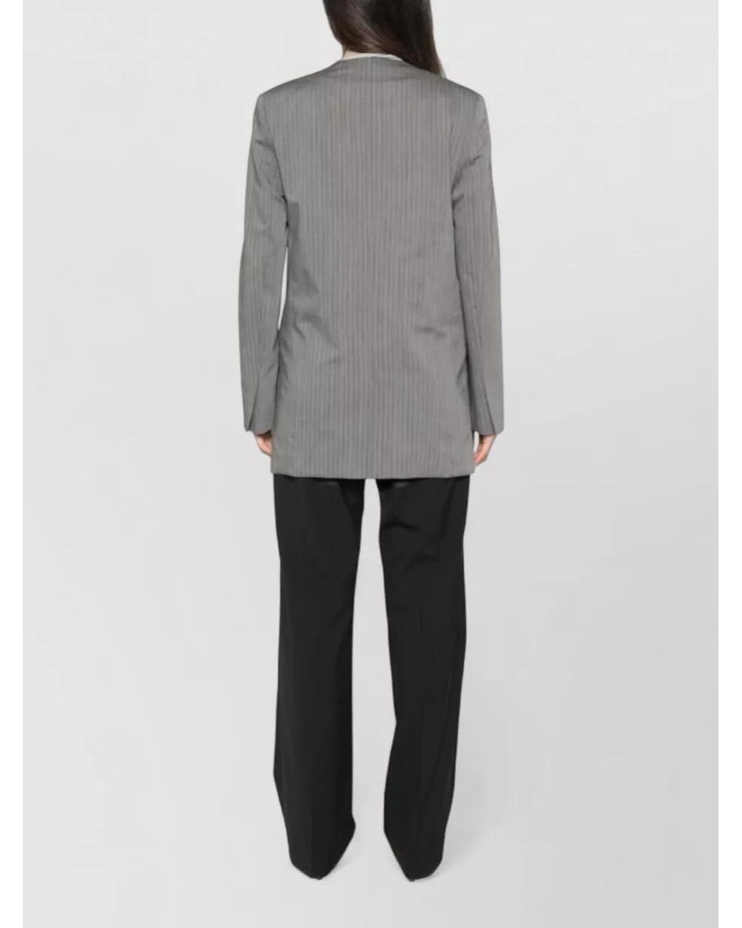 Alberta Ferretti Gray Pinstripe Double-Breasted Blazer
