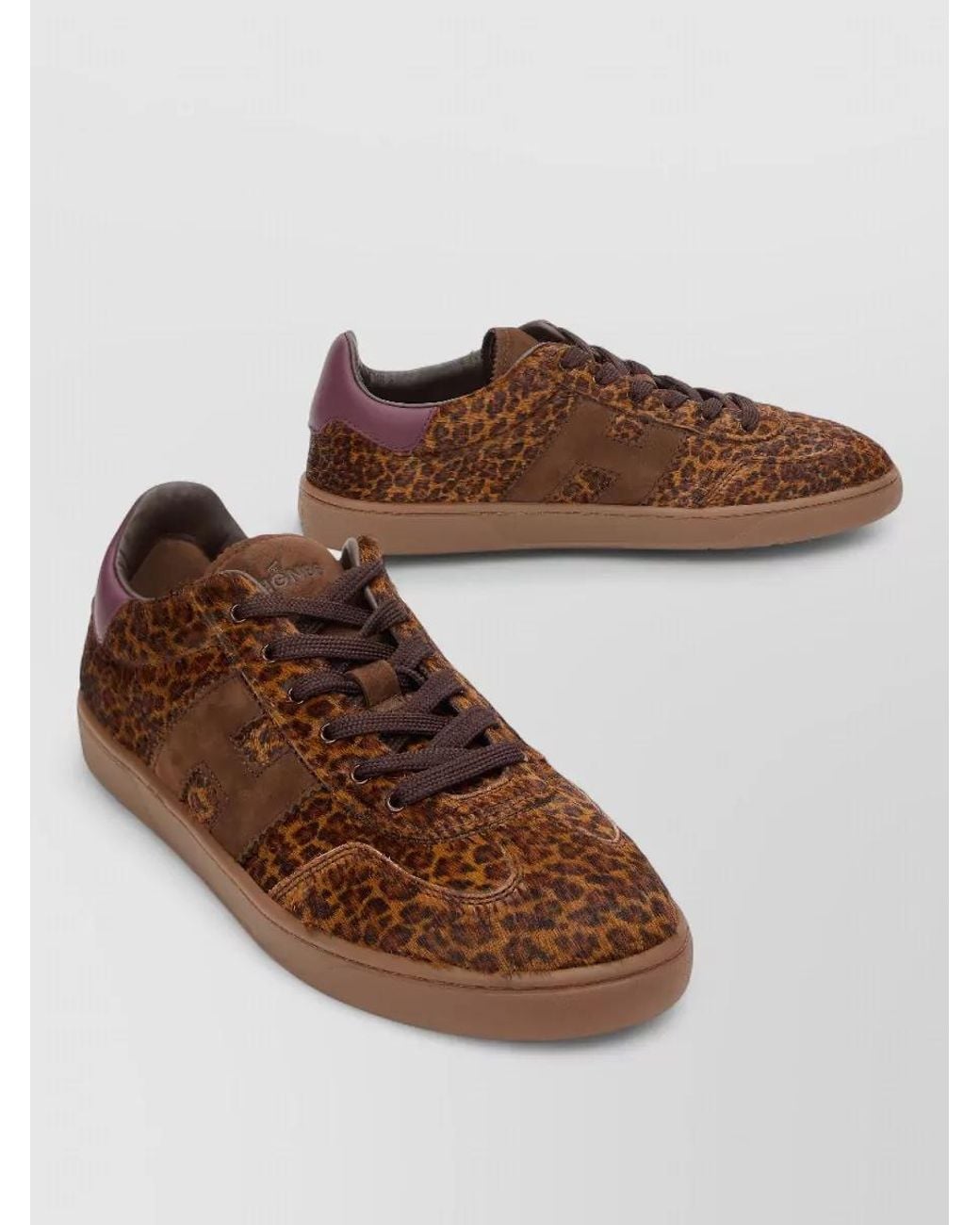 Hogan Brown Leather Animal-Print Lace-Up Sneakers