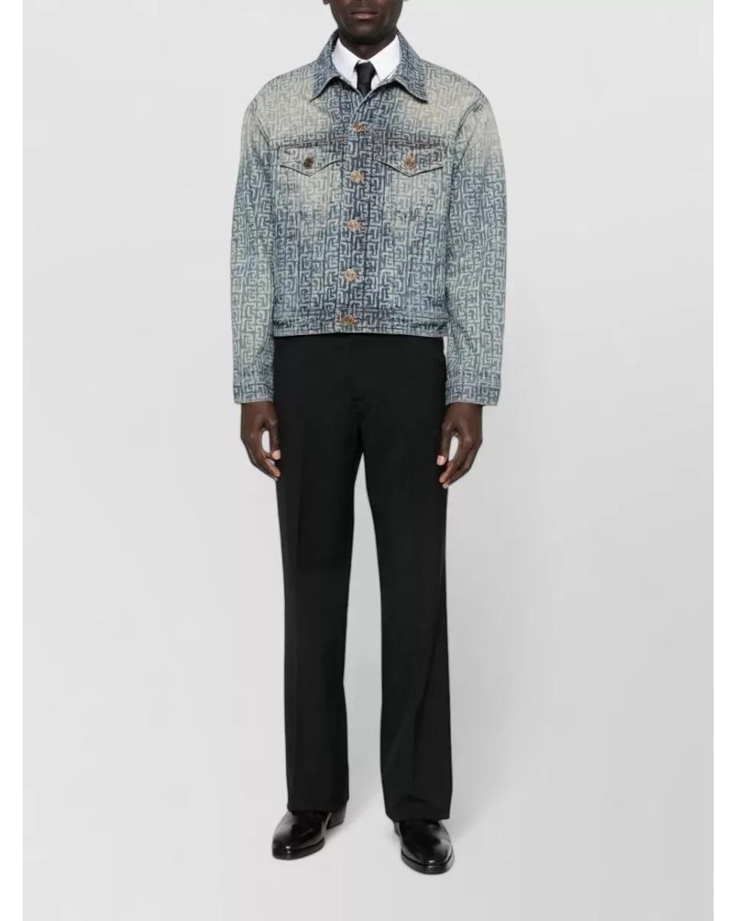 Balmain Blue Monogram Denim Jacket for men