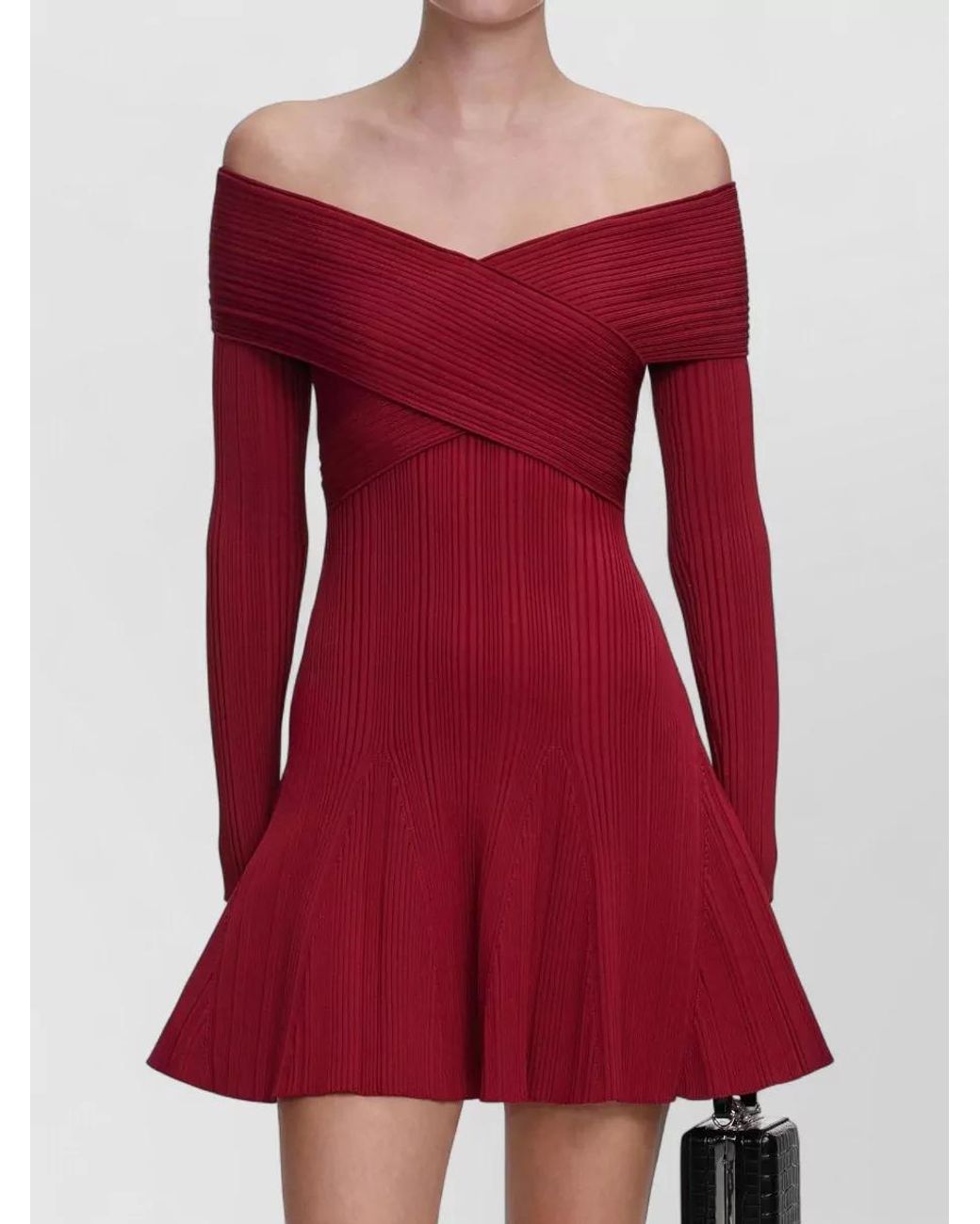 Self-Portrait Gathered Off-Shoulder Knit Mini Dress
