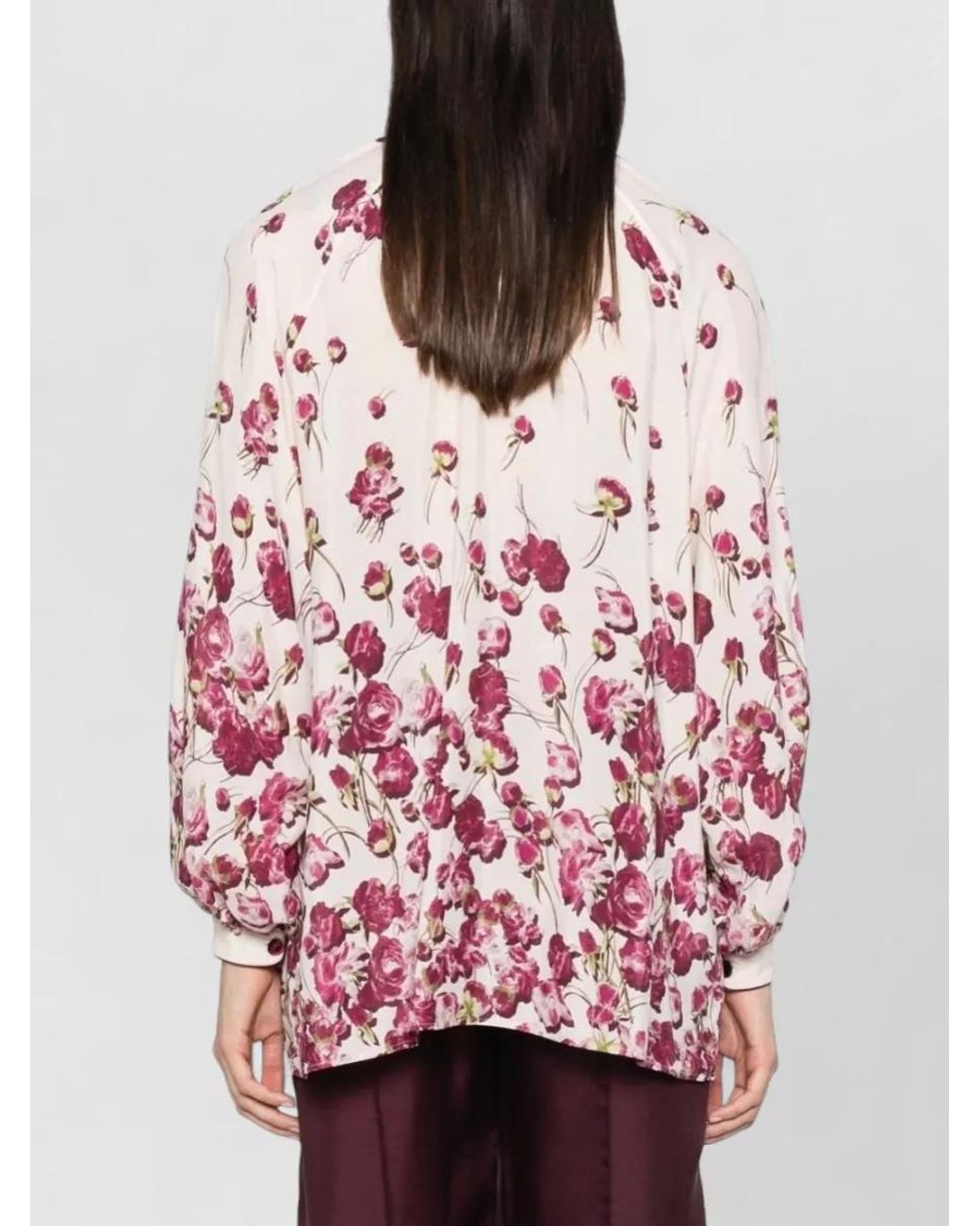 F.R.S For Restless Sleepers Pink Silk Blend Floral Print Lavallière Blouse