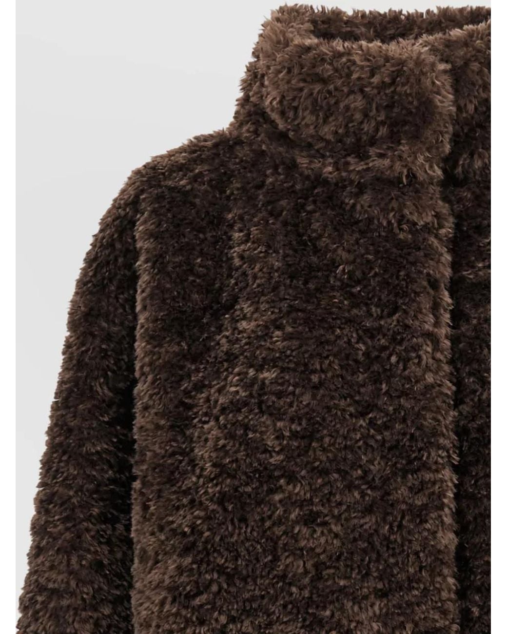 Herno Brown Faux Fur Curly Cropped Jacket