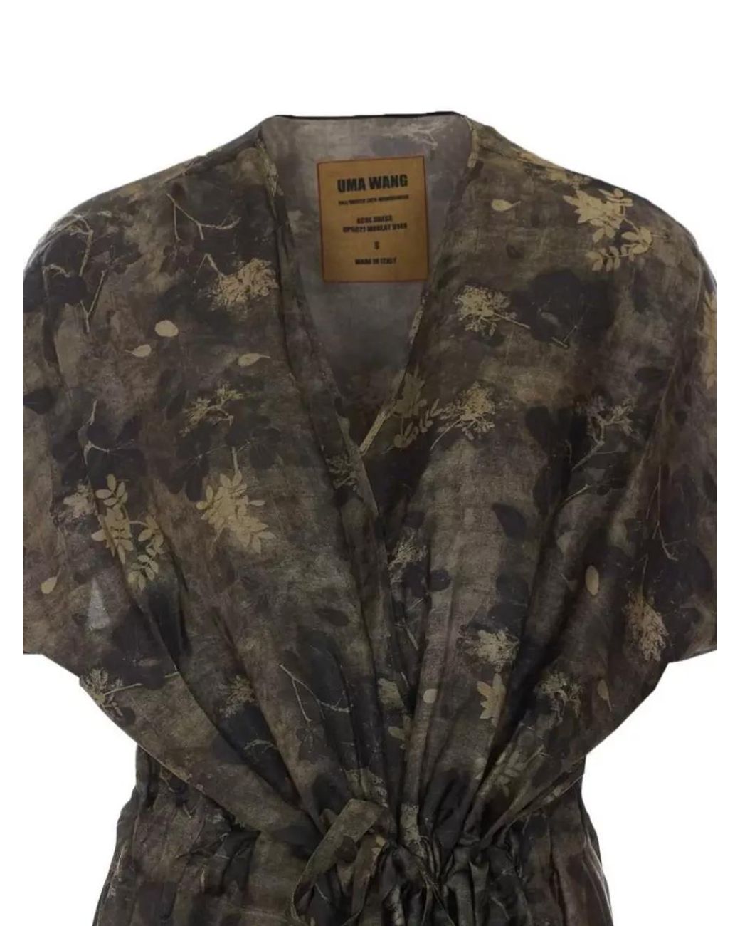 Uma Wang Green Floral Print V-Neck Short-Sleeve Midi Dress
