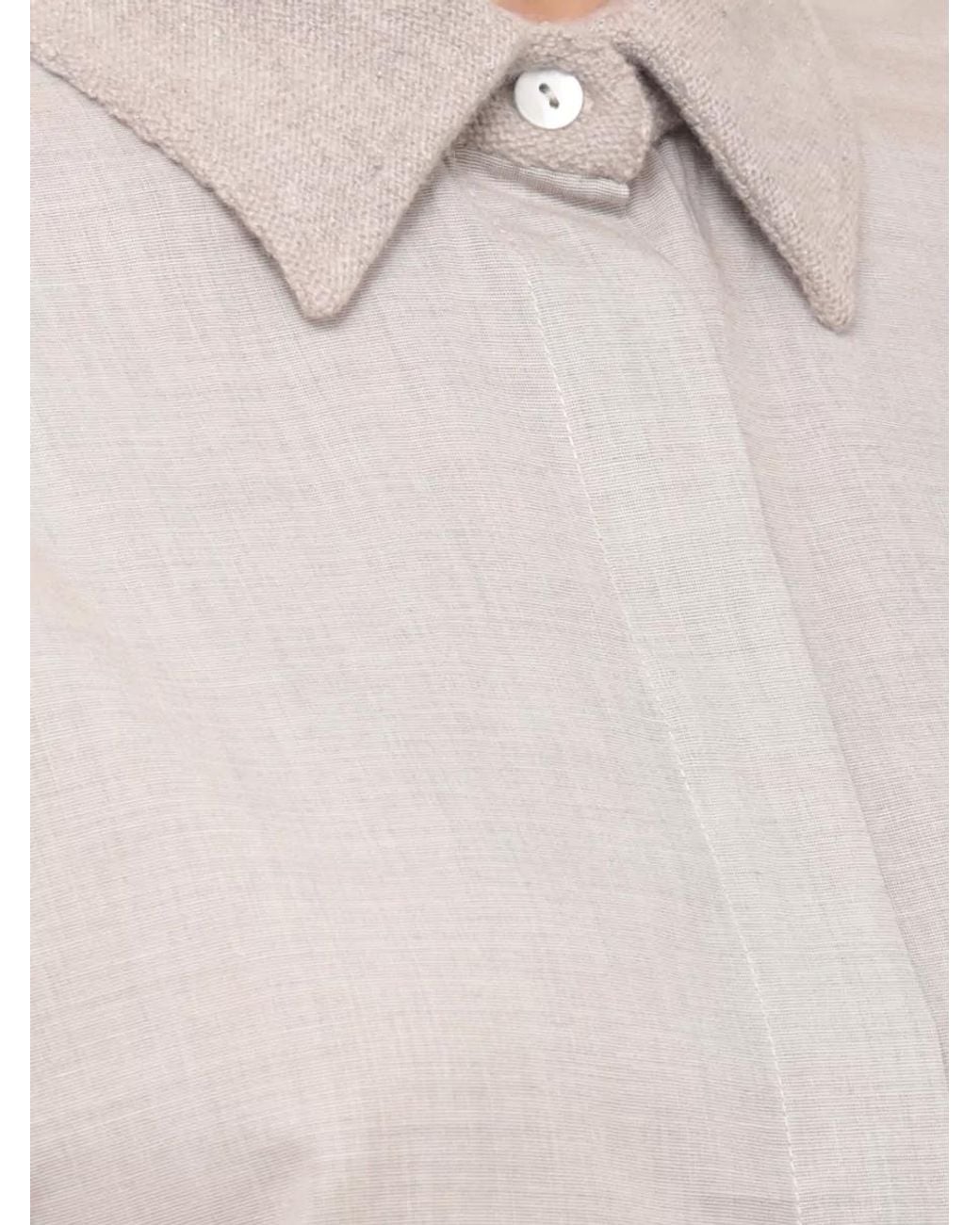 Panicale Natural Cashmere-Collar Long-Sleeve Shirt