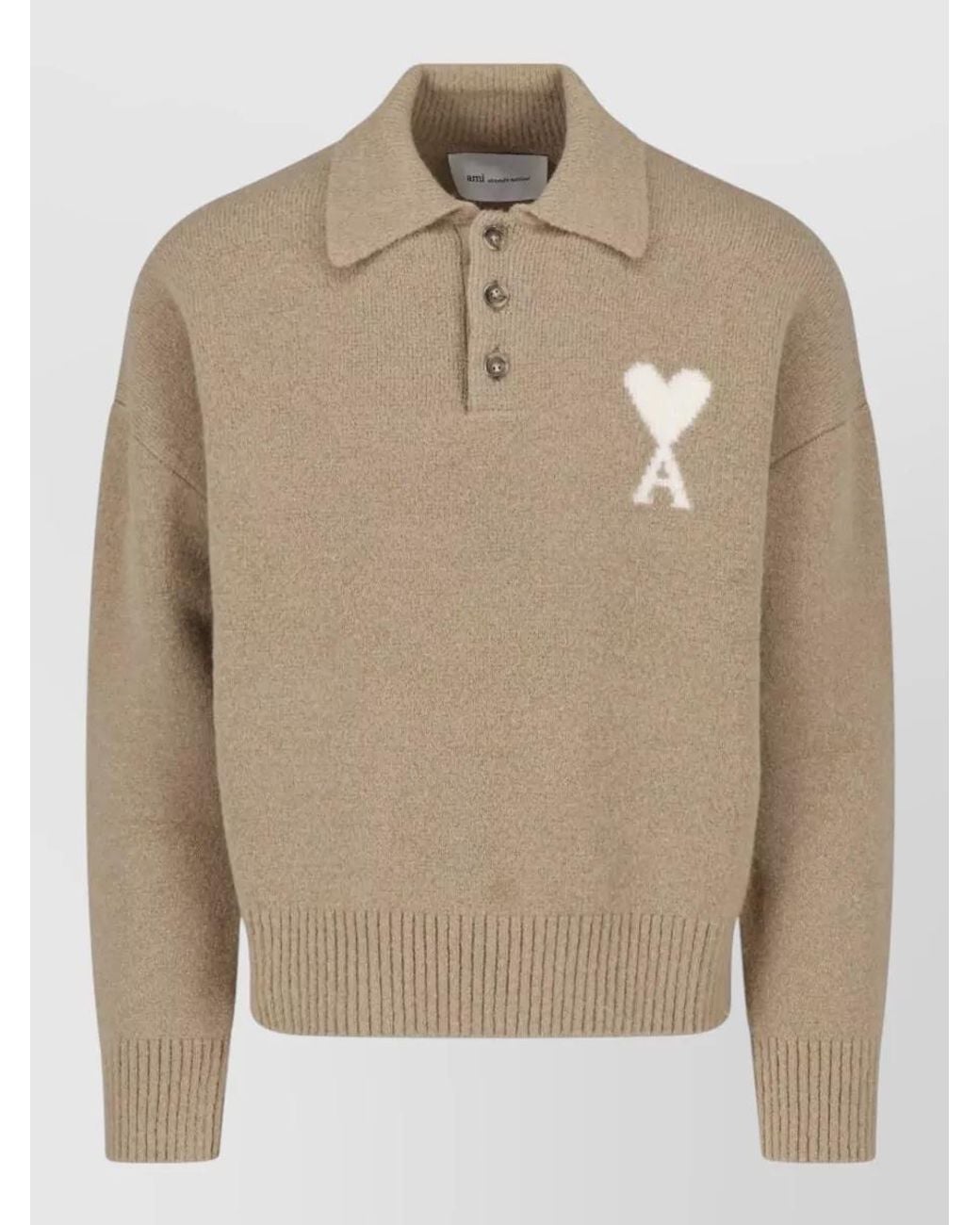 AMI Natural Alpaca-Blend Long-Sleeve Polo Sweater for men