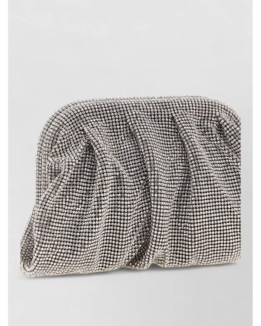 Benedetta Bruzziches Gray Crystal-Embellished Draped Mini Clutch Bag