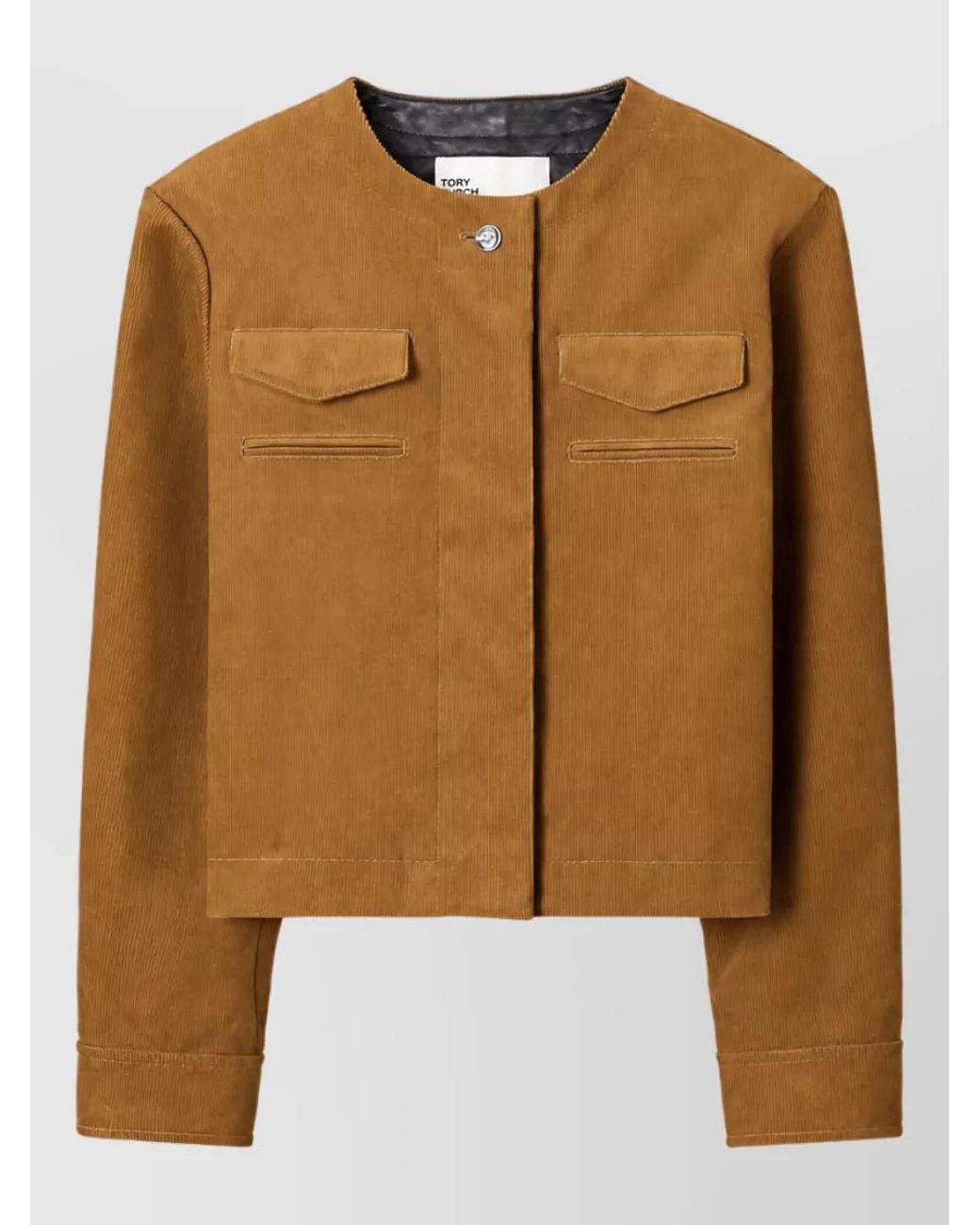Tory Burch Brown Corduroy Cropped Collarless Blazer