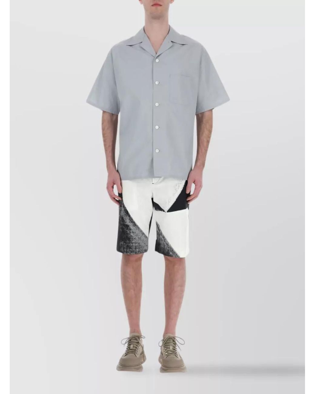 McQueen White Cotton Abstract-Print Knee-Length Tailored Shorts for men
