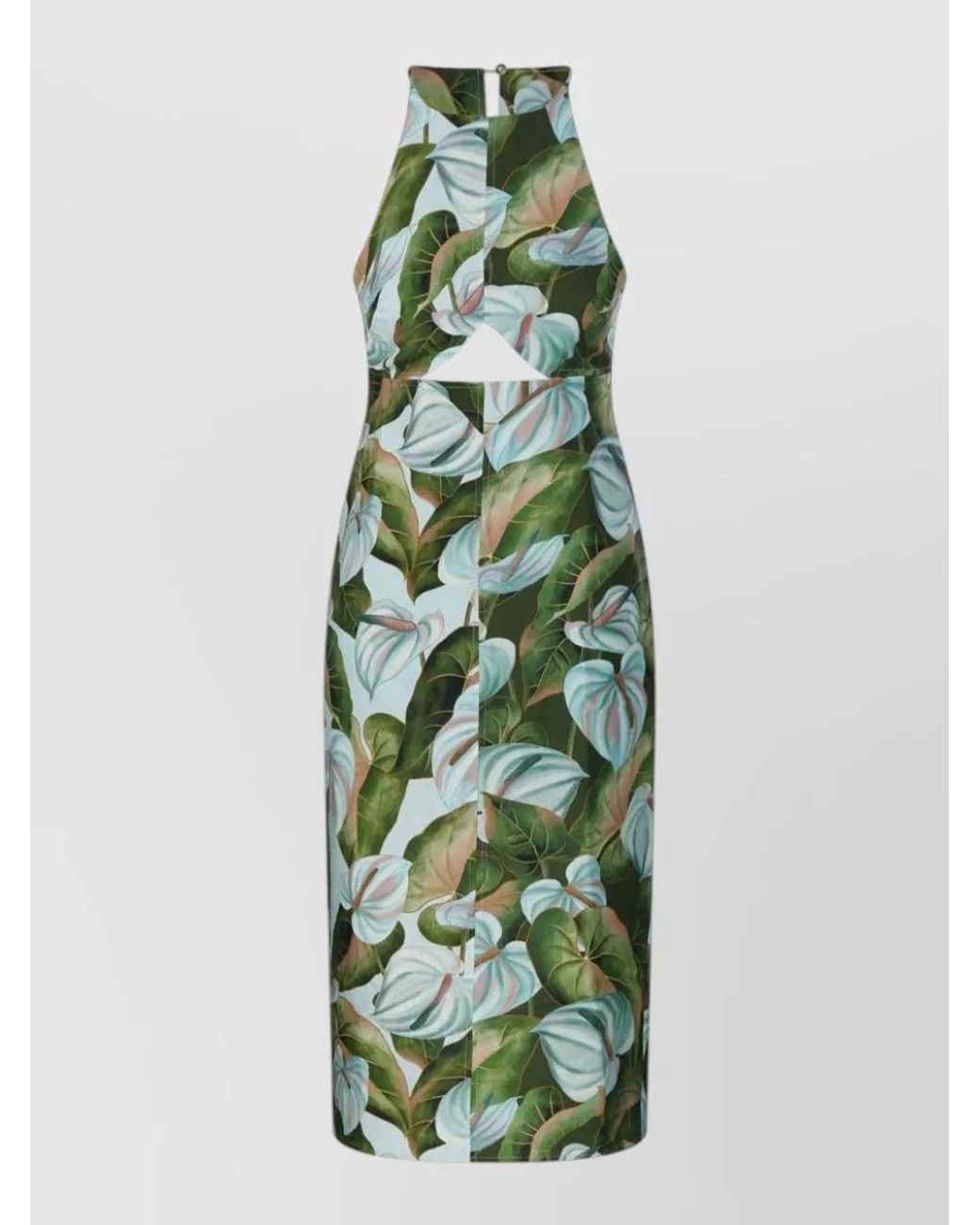 Farm Rio Green Linen Diamond Cutout Midi Dress