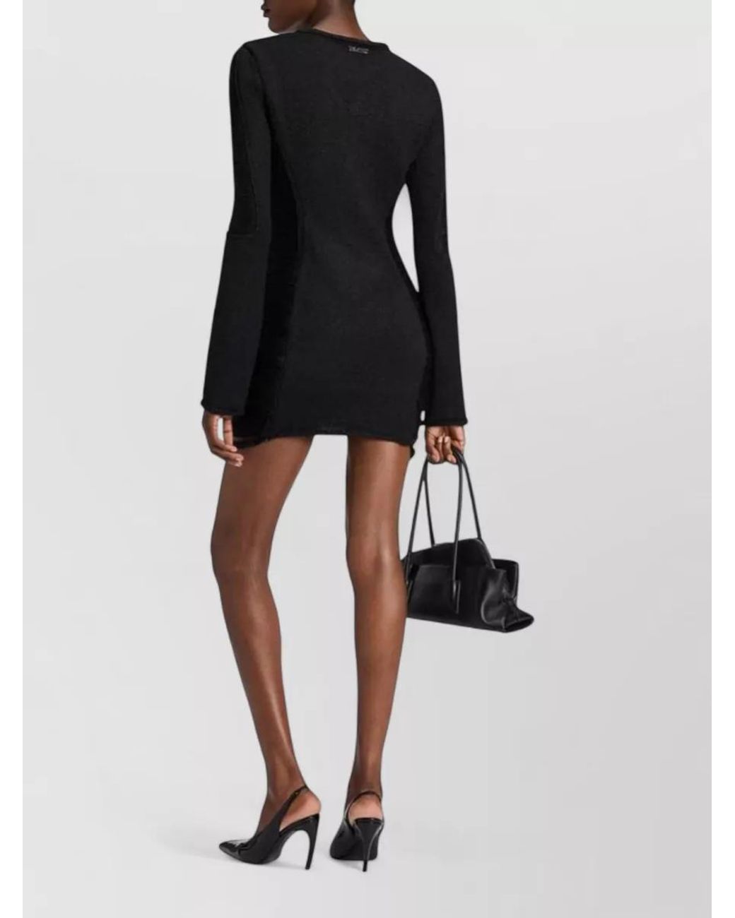 The Attico Black Fringed Asymmetric Long-Sleeve Mini Dress