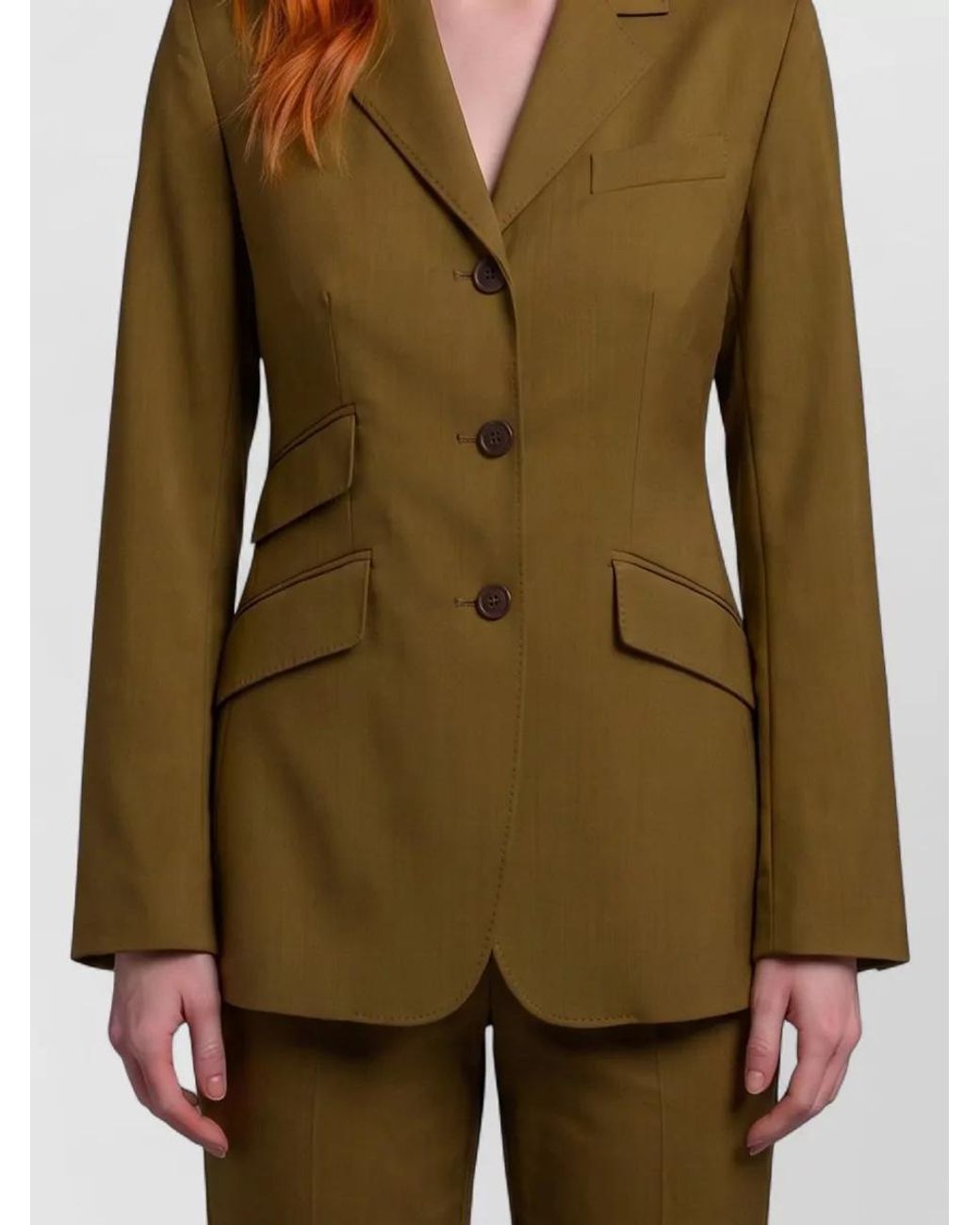 Max Mara Green Virgin Wool Single-Breasted Suit Jacket