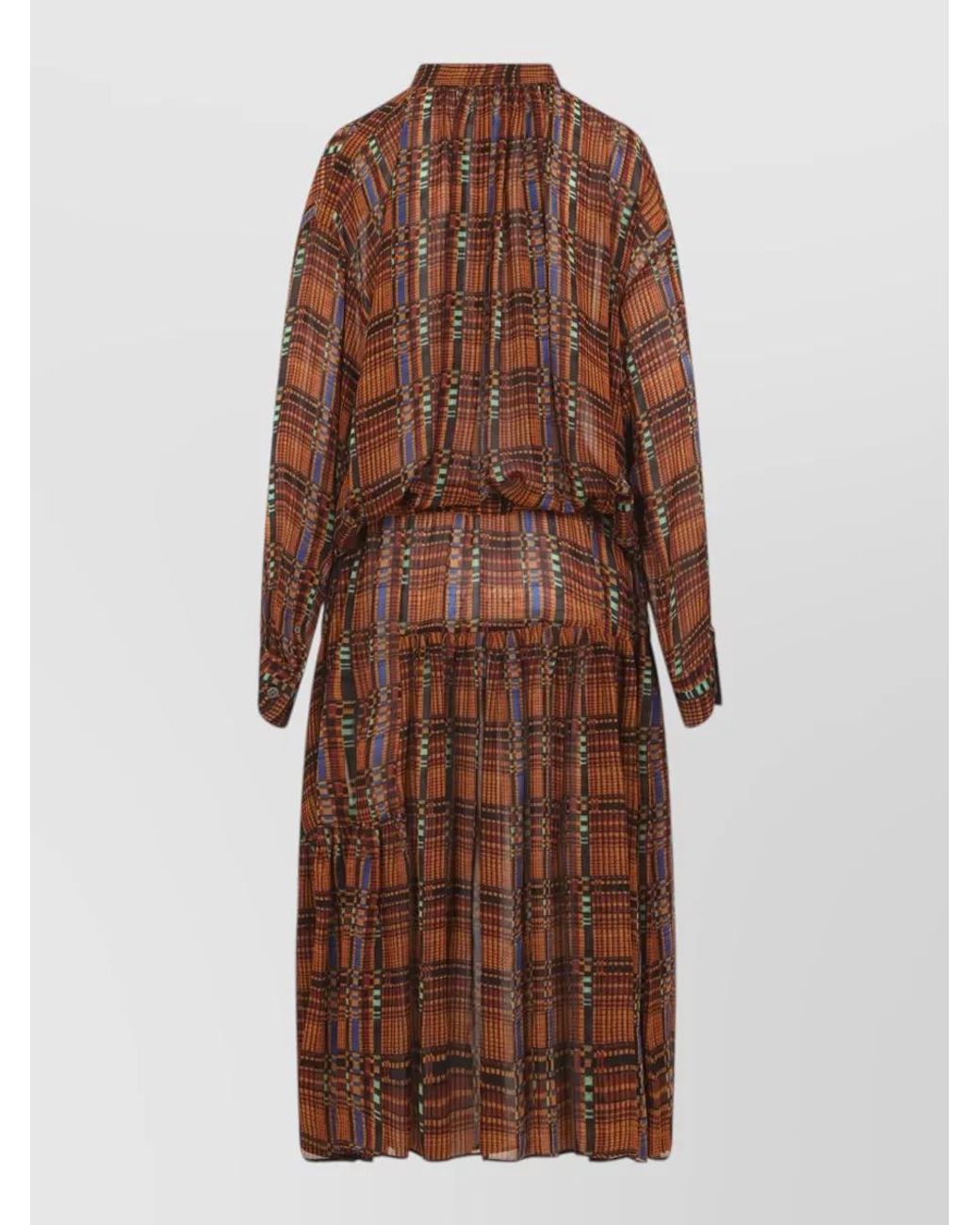 Dries Van Noten Brown Printed Gathered Long-Sleeve Midi Dress