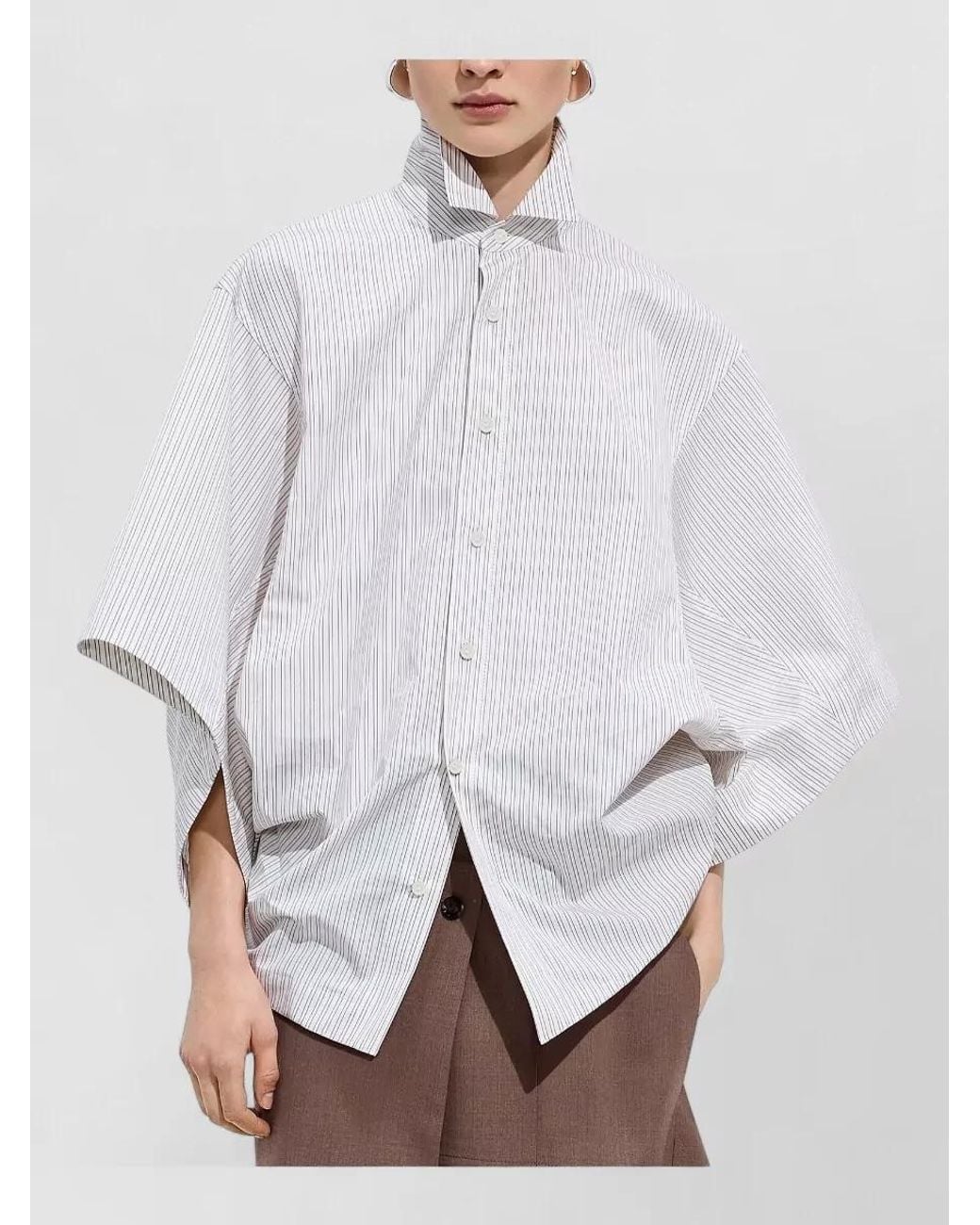 Bottega Veneta White Cotton High-Neck Wide-Sleeve Poplin Shirt