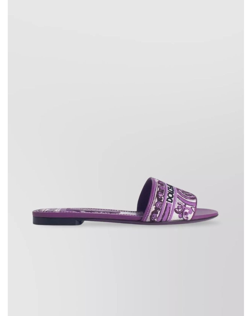 Dolce & Gabbana Purple Leather Embroidered Slides