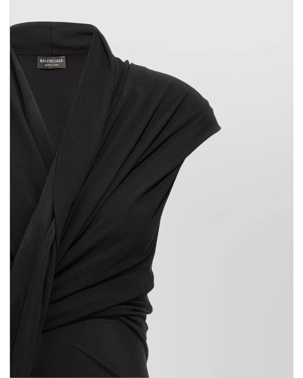 Balenciaga Black Draped Asymmetric Sleeveless V-Neck Midi Dress