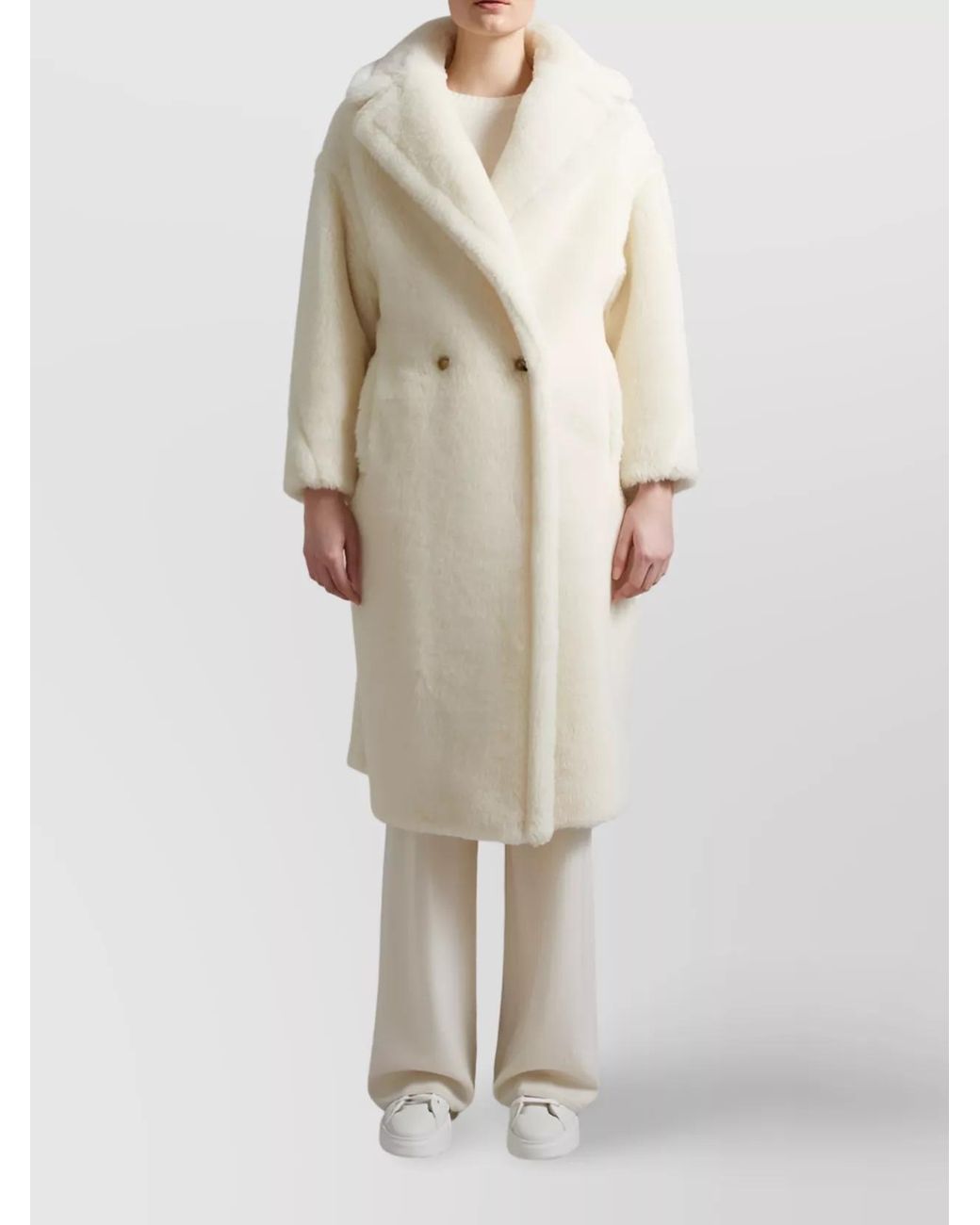 Max Mara Natural Alpaca Wool Silk Oversized Double-Breasted Coat
