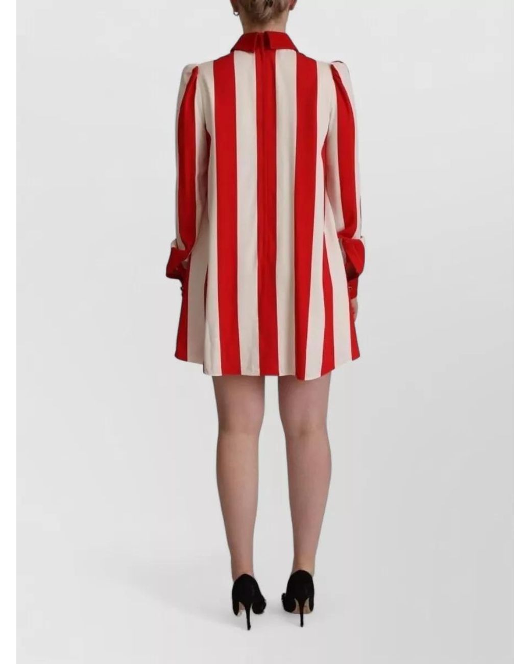 Dolce & Gabbana Red Striped Long-Sleeve Mini Shirt Dress