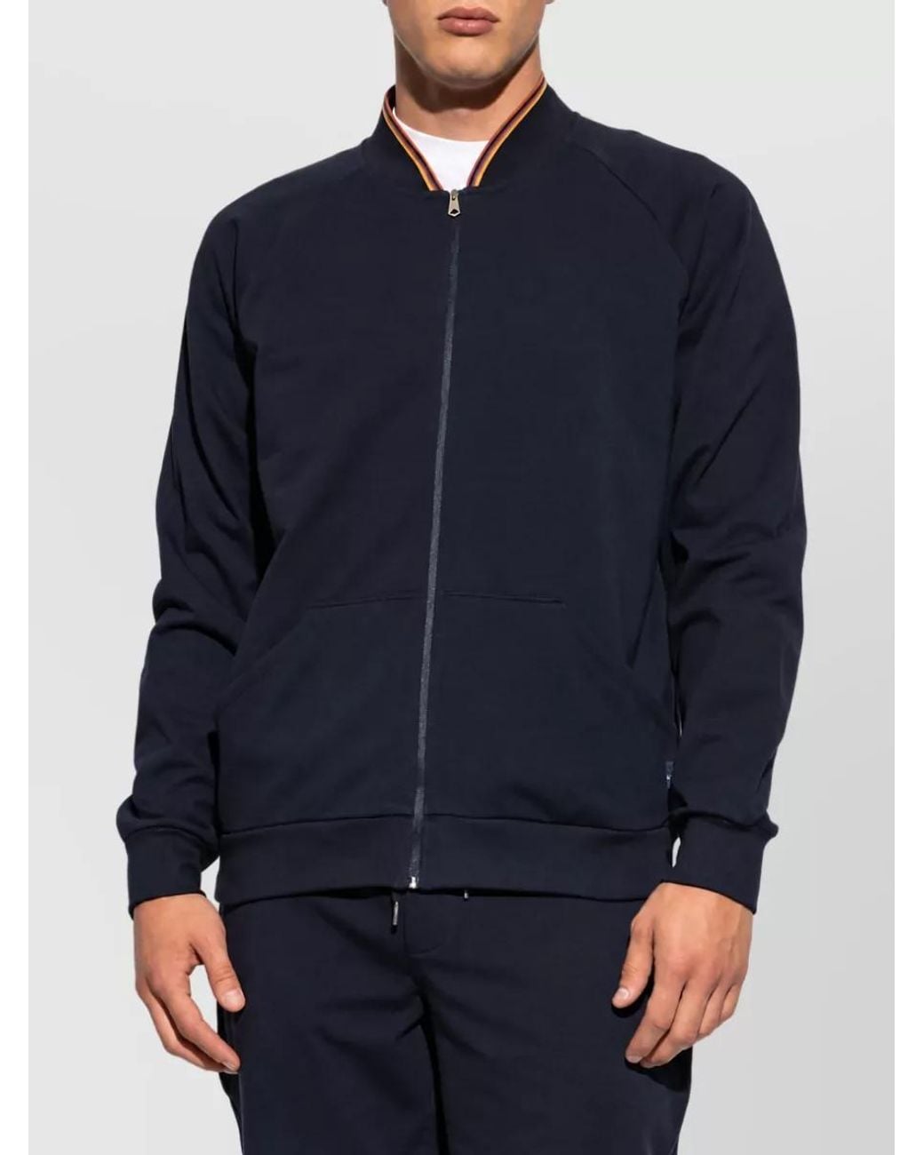 Paul Smith Blue Cotton Stand Collar Zip Sweatshirt for men
