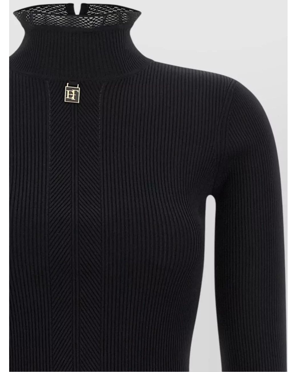 Elisabetta Franchi Blue Ribbed Midi Mock Neck Knit Dress